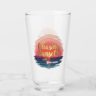 Copo De Pint Pôr do Sol Perseguido Editável com Design de Nome