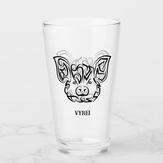 Copo De Pint Porco Tribal Negro e Branco (Frente)
