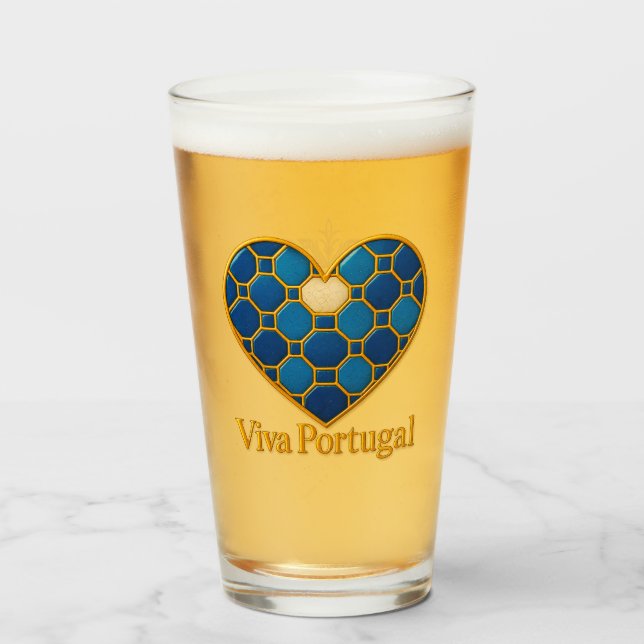 Copo De Pint Portuguese Azulejo Heart Glass Cup  (Traseira (Preenchido))
