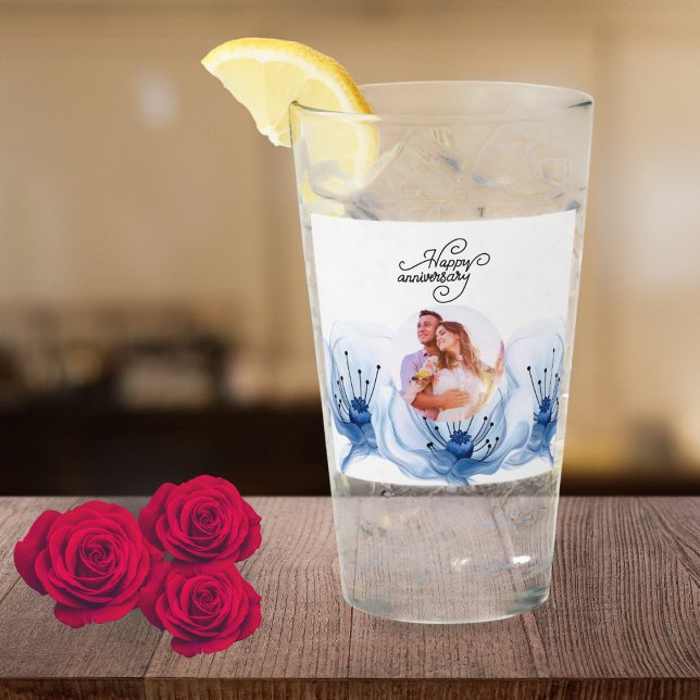 Copo De Pint Presente de Floral Romântico de 8º Aniversário de  (Criador carregado)
