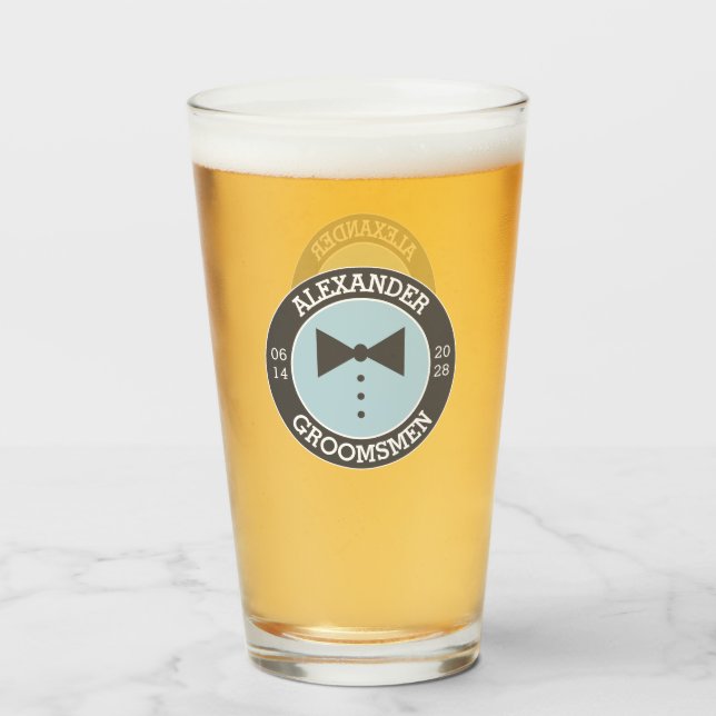 Copo De Pint Presente de padrinhos de casamento | Nome Arco Tie (Frente (Preenchido))