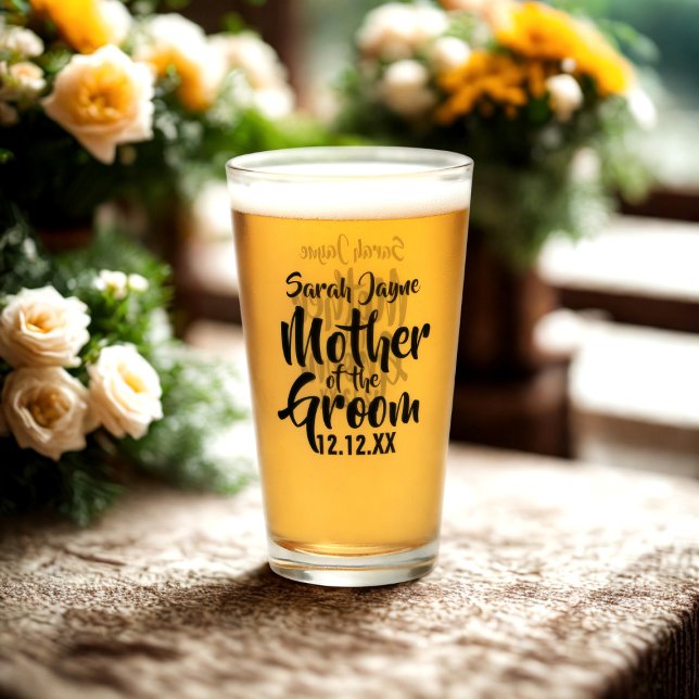 Copo De Pint Presente de Vidro para a Mãe do Noivo no Casamento (Treat the Mother of the Groom to this glass with her name and your wedding date)