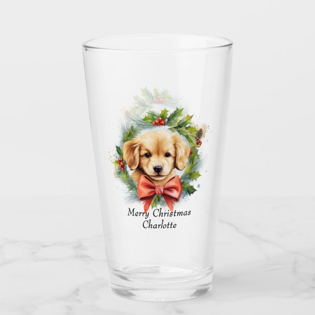 Copo De Pint Presente Personalizado de Natal com Nome de Cachor (Frente)