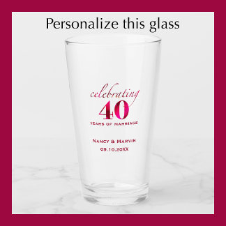 Copo De Pint Presente Personalizado de Rosa Rubi de 40º Anivers