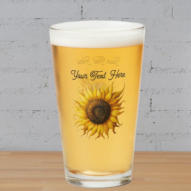 Copo De Pint Pretty Fantasy Yellow Sunflower Curled Petals (Fancy yellow and brown sunflower curled petals on glass drink tumbler.)