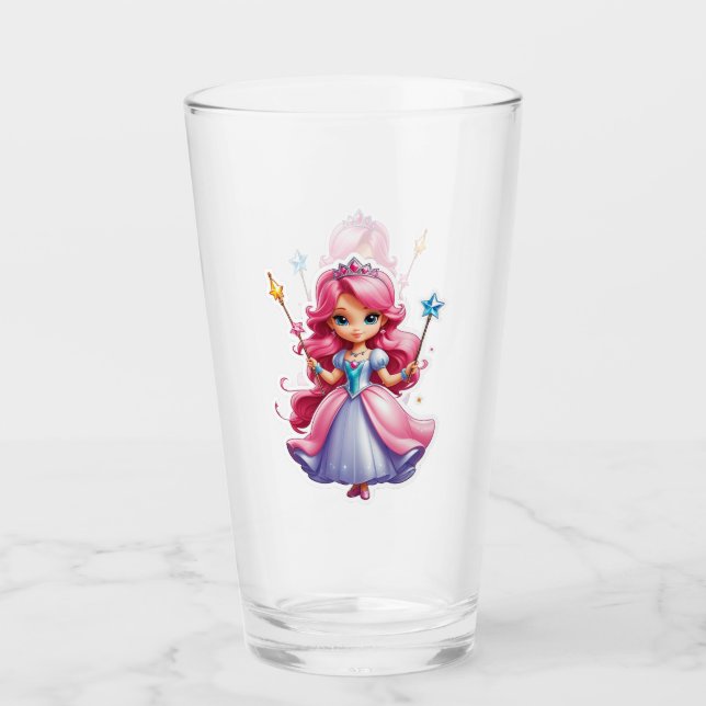 Copo De Pint Princesa Rosa Com Mão Magia E Tiara (Frente)
