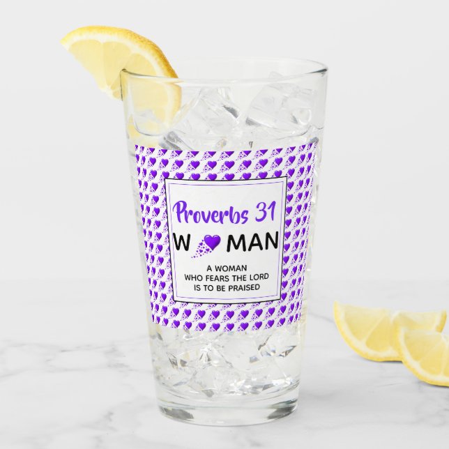 Copo De Pint PROVERBS 31 MULHERES Corações Roxos Bebendo Cristã (Gelo frontal)