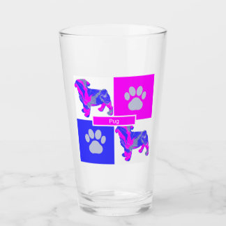 Copo De Pint Pug Silhoumbo Cachorro e Pata Rosa e Praça Azul