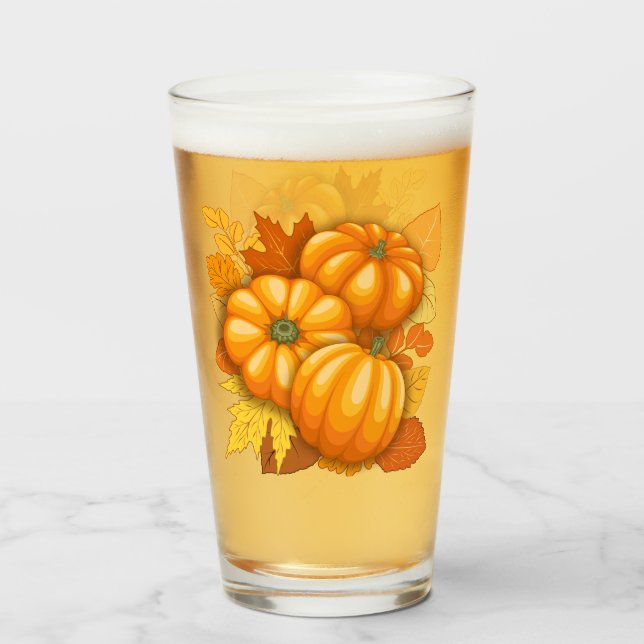 Copo De Pint Pumpkins Patterno do Halloween em Fall Season (Traseira (Preenchido))