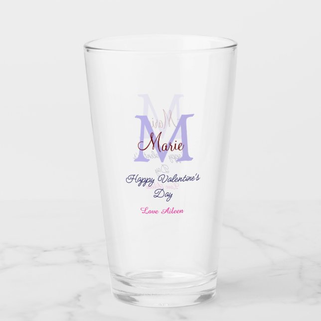 Copo De Pint Purple pastel happy Valentine's day pink monogram  (Frente)