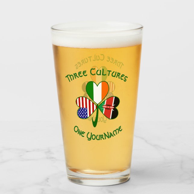 Copo De Pint Queniano Irish American Flag Shamrock personalizad (Frente (Preenchido))