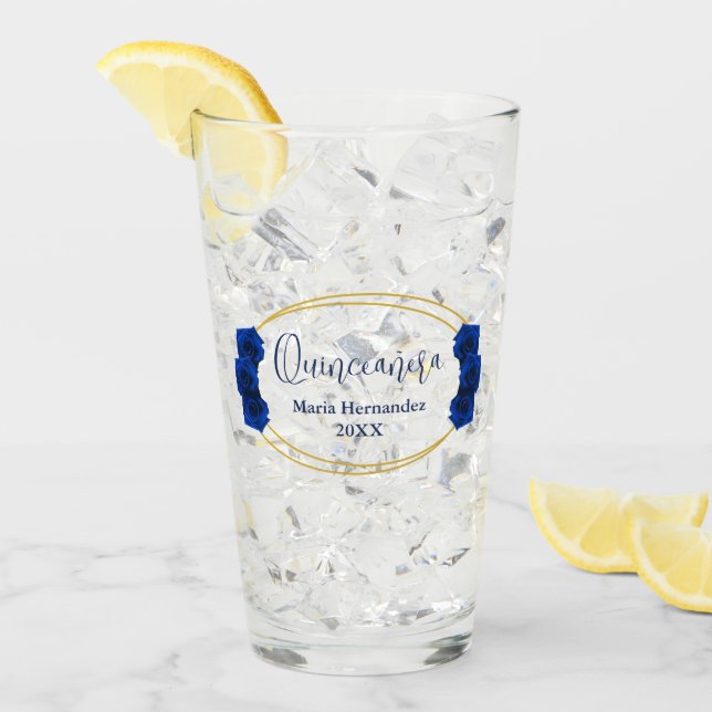Copo De Pint Quinceañera Real Azul e Geométrica Dourada (Gelo frontal)