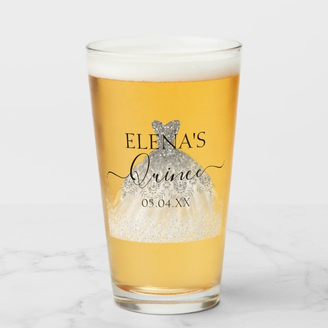 Copo De Pint Quinceañera Tall Glass Party Personalizado (Frente (Preenchido))