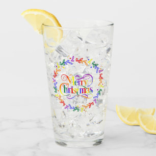Copo De Pint Rainbow Merry Christmas Wreath Glass