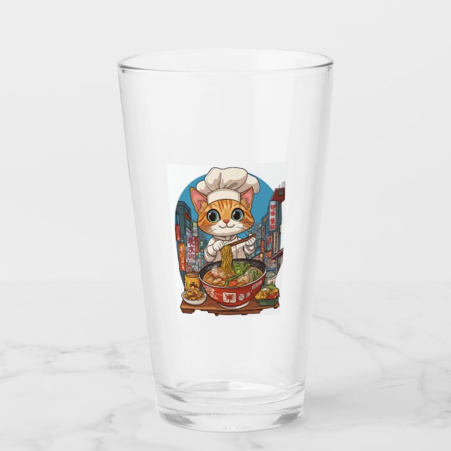 Copo De Pint Ramen Neko � Comida Anime Gato Chef Divertido (Frente)
