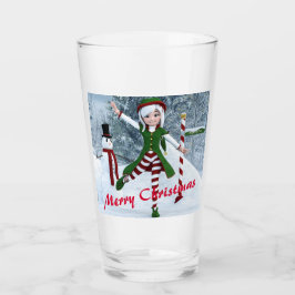 Copo De Pint Rapariga de Natal numa Floresta de inverno