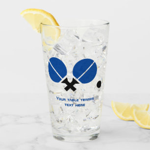 Copo De Pint Raquetas de tênis de mesa e esfera em vidro azul p