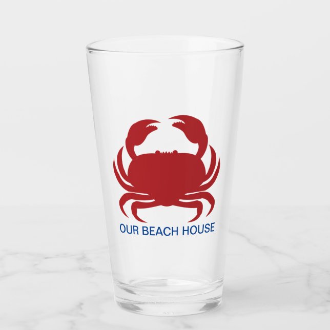 Copo De Pint Red Crab Personalize Name Modern Beach Party (Frente)