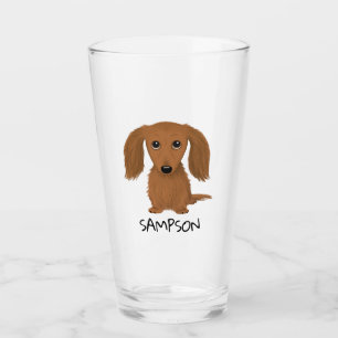 Copo De Pint Red Dachshund, de cabelos longos Vidro Personali