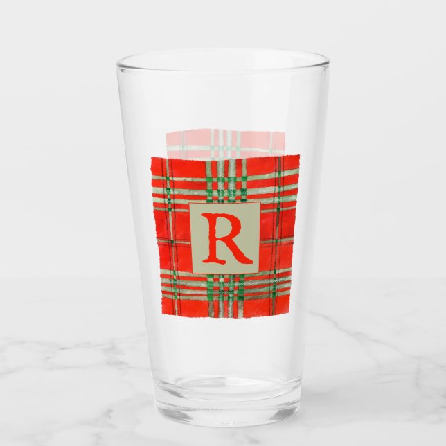 Copo De Pint RED SCOTT TARTAN Pint Glass + Inicial (Frente)