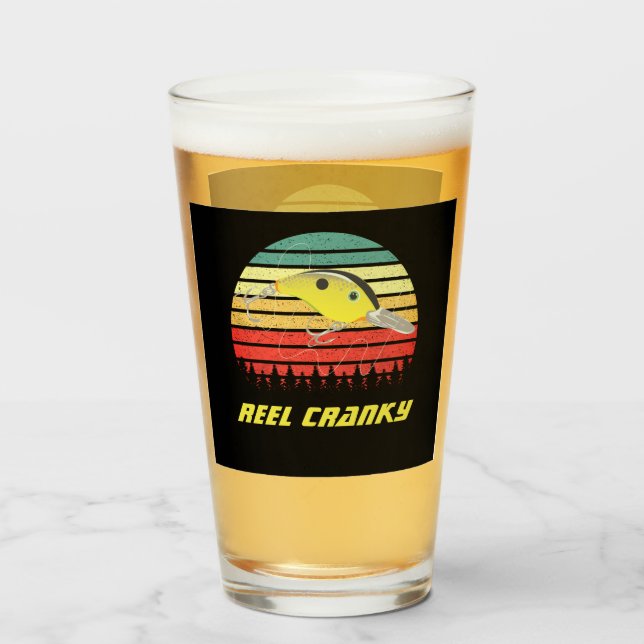 Copo De Pint Reel Cranky Funny Bass Pesca Banheiro Retro (Frente (Preenchido))