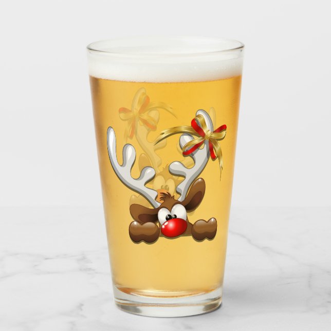 Copo De Pint Reindeer Enzergou Caráter de Natal Engraçado (Frente (Preenchido))