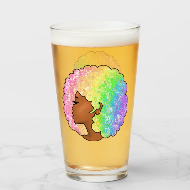 Copo De Pint Retrato Afro Arco-íris Pastel Groovy Retro Cabelo  (Frente (Preenchido))
