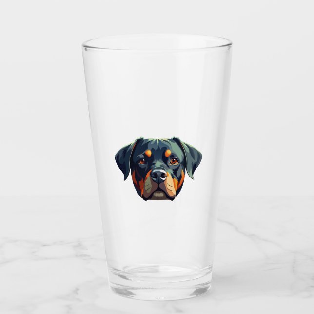 Copo De Pint Retrato Moderno de Rottweiler - Cachorro em Estilo (Frente)