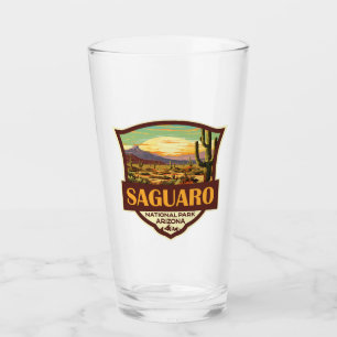 Copo De Pint Retro de Ilustração do Parque Nacional do Saguaro