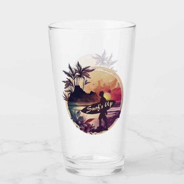 Copo De Pint Retro Surfer Sunset Beach (Frente)