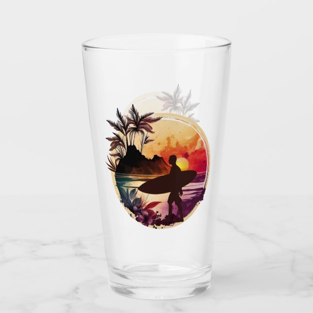 Copo De Pint Retro Surfer Sunset Beach (Frente)
