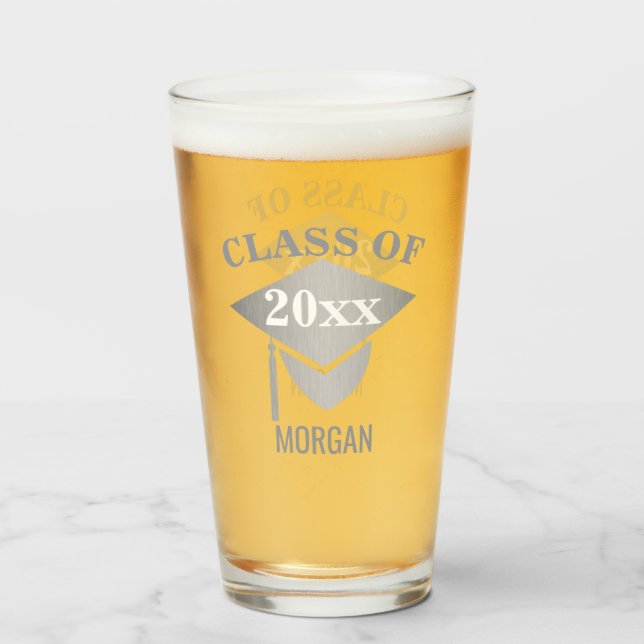 Copo De Pint Reunião de Graduação do Silver Mortarboard Tassel (Frente (Preenchido))