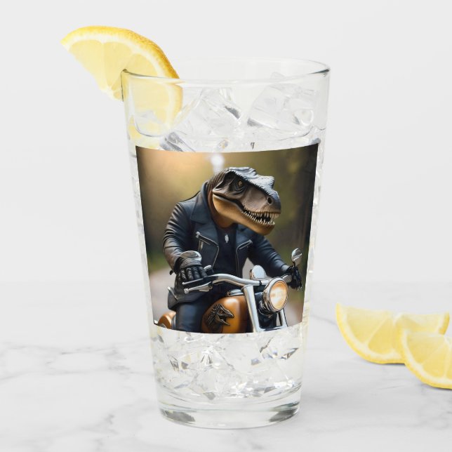Copo De Pint **"Rex Acelerado: T-Rex de Couro em uma Moto (Gelo frontal)
