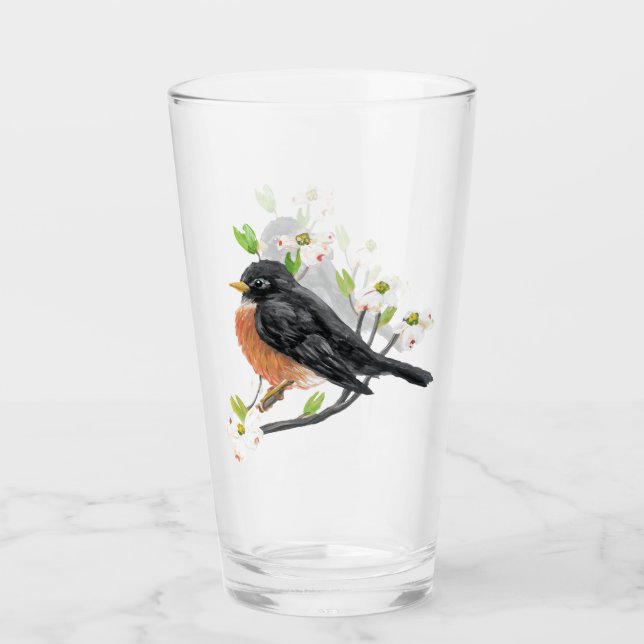 Copo De Pint Robin no Dogwood Glass Tumbler (Frente)