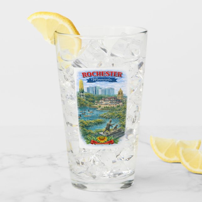 Copo De Pint Rochester MN Minnesota Landmarks Glass Cup (Gelo frontal)