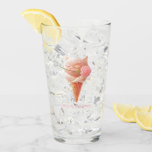 Copo De Pint Romantic Rose: Miss Meow Pink Ice Cream Cone Art (Gelo frontal)