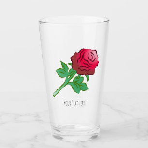 Copo De Pint Rosa Vermelha com Folhas Verdes