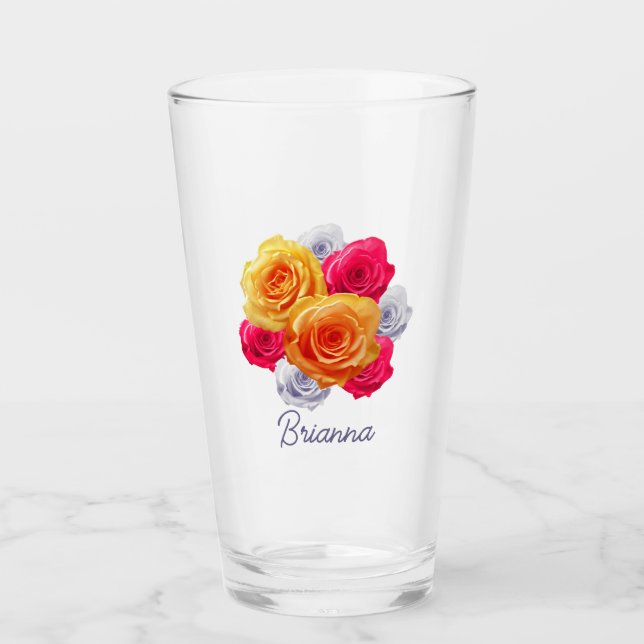 Copo De Pint Rosas de Bloqueio Personalizados - Vidro de Motif (Frente)