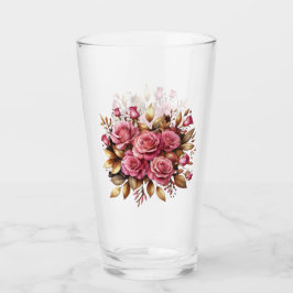 Copo De Pint Rosas Rosa E Folhas De Ouro
