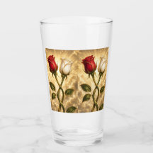 Rosas vermelhas e brancas entrelaçadas.