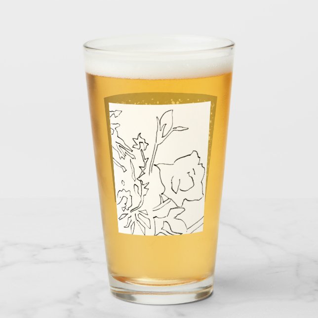Copo De Pint Rose Sketch and Starlight Silkscreen glassware (Traseira (Preenchido))