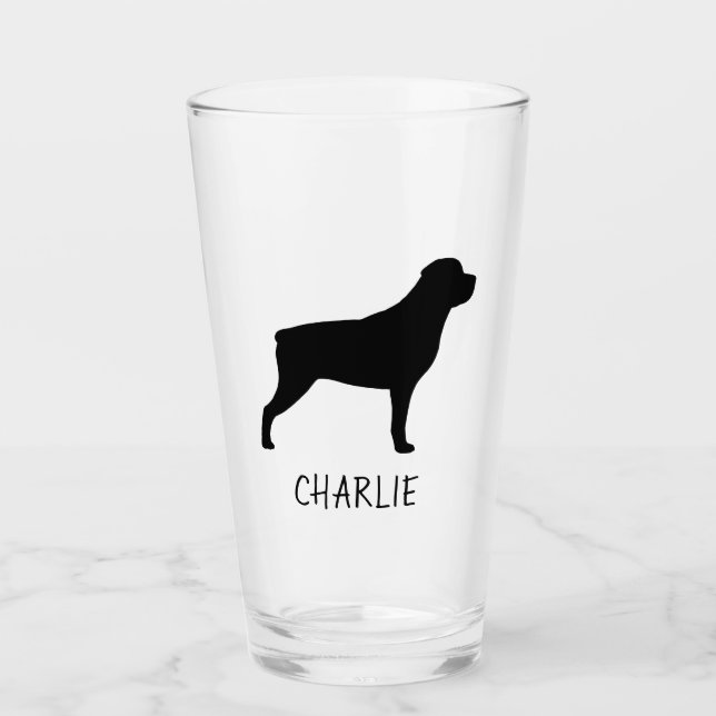 Copo De Pint Rottweiler Silhouette Personalizada Rottie Lover (Frente)