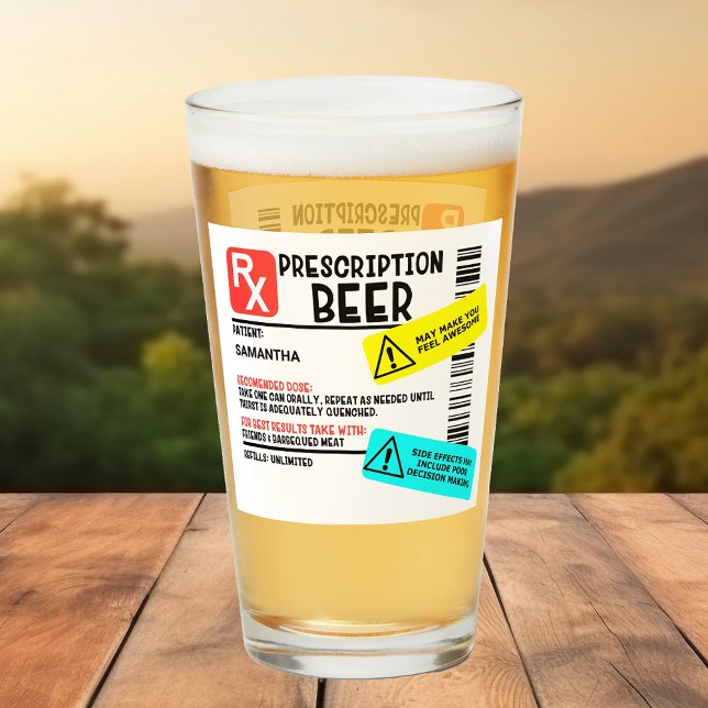 Copo De Pint Rótulo de Aviso de Cerveja com Prescrição Engraçad (Criador carregado)