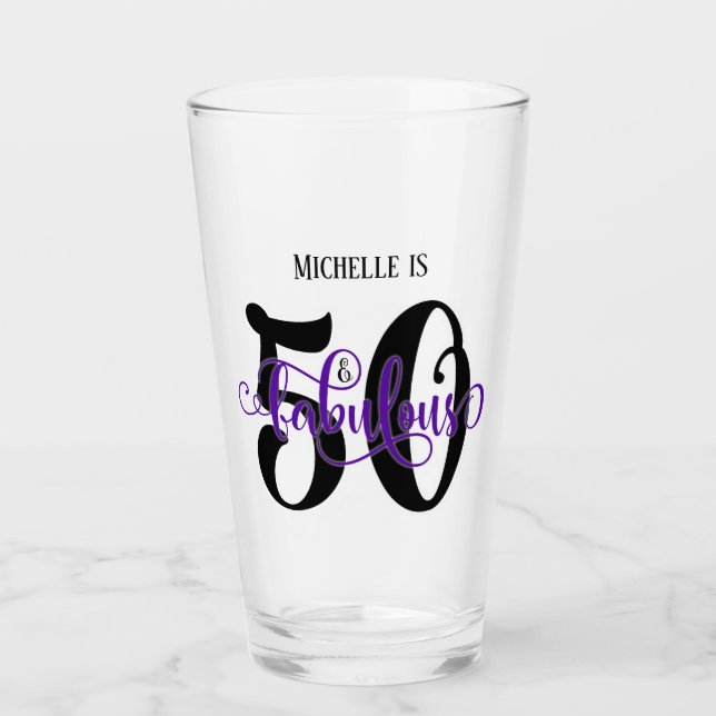 Copo De Pint Roxo 50 e aniversário fabuloso com nome (Frente)