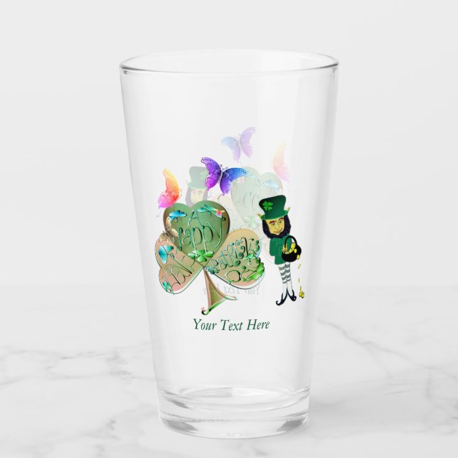 Copo De Pint Rua, dia de Patrick Leprechaun com texto (Frente)
