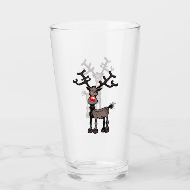 Copo De Pint Rudolph a Reindeer num Tumbler de Vidro (Frente)