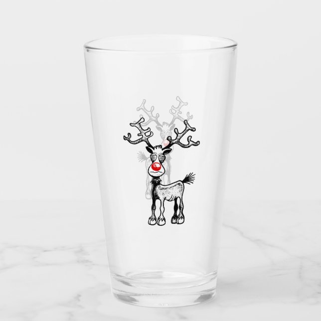 Copo De Pint Rudolph a Reindeer num Tumbler de Vidro (Frente)