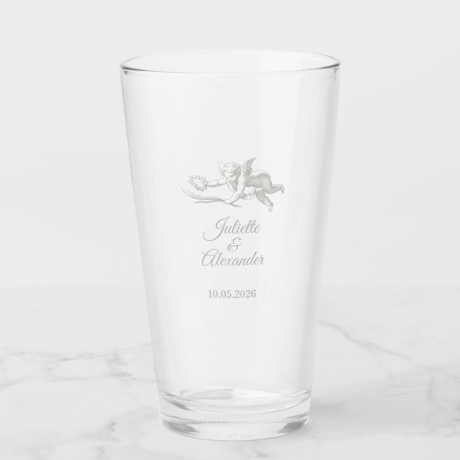 Copo De Pint Sage Gray Toile de Jouy Wedding Glass Cup  (Frente)