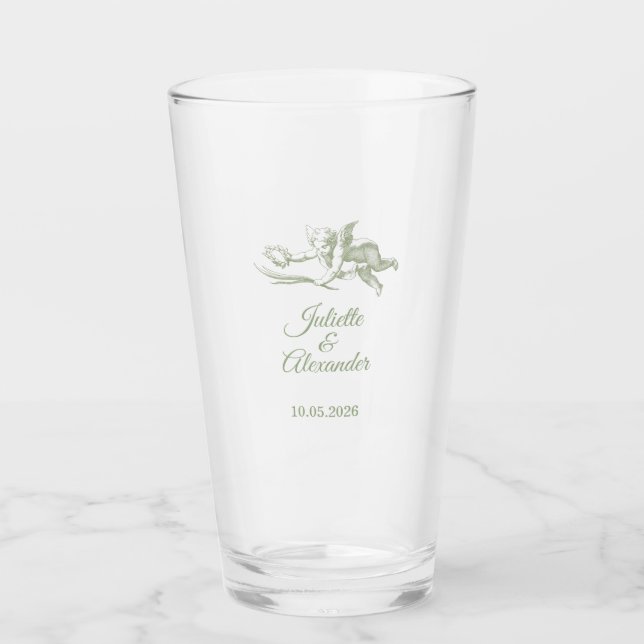 Copo De Pint Sage Toile de Jouy Wedding Glass Cup with Cherub  (Frente)