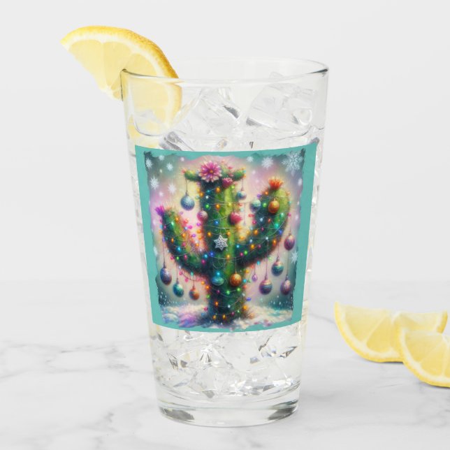 Copo De Pint Saguaro Cactus Whimsical Snowflakes de Natal (Gelo frontal)